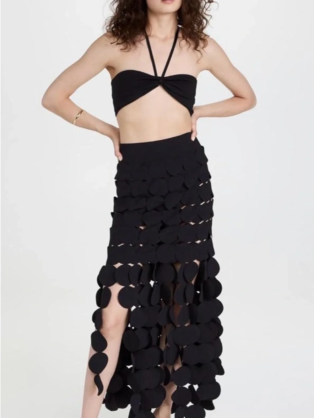 A.W.A.K.E Mode Black Circle-Detail Midi Skirt - Picture 2 of 3